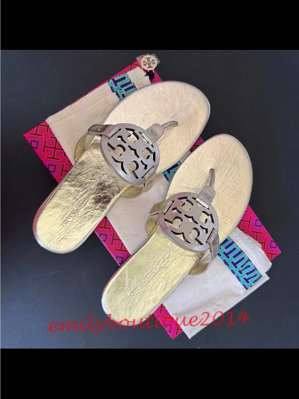 NIB Tory Burch Miller Size 10.5 Spark Gold Metallic Wrinkled Leather Sandals